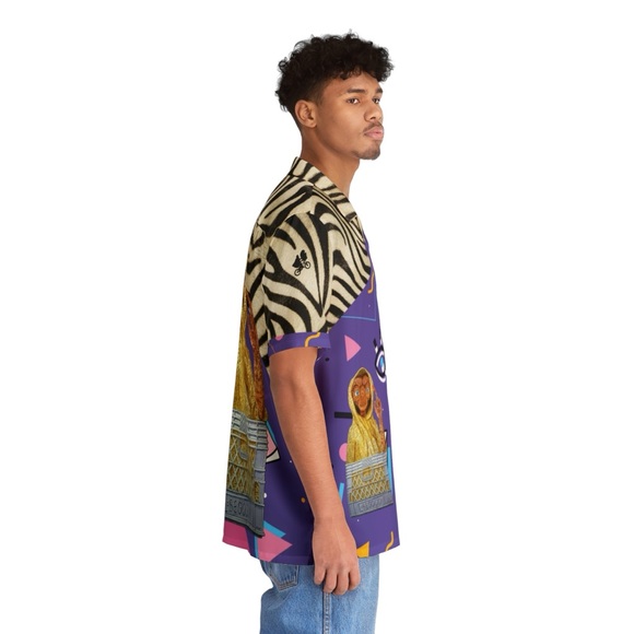 Ultimate 80s E.T. the ExtraTerrestrial Purple Zebra artisan Men's Hawaiian Shirt - Picture 4 of 6